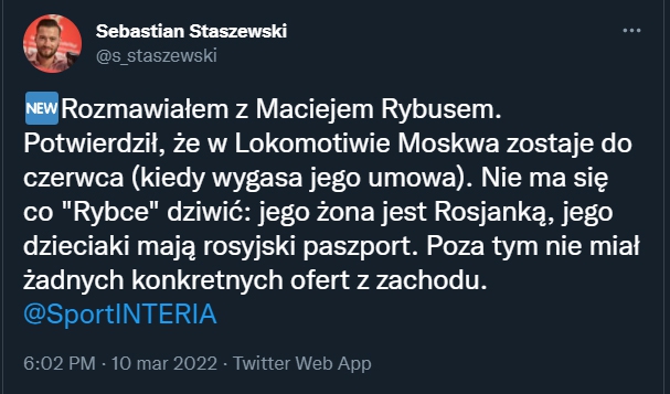 POTWIERDZONE! Dlatego Maciej Rybus zostanie w Lokomotiwie Moskwa...